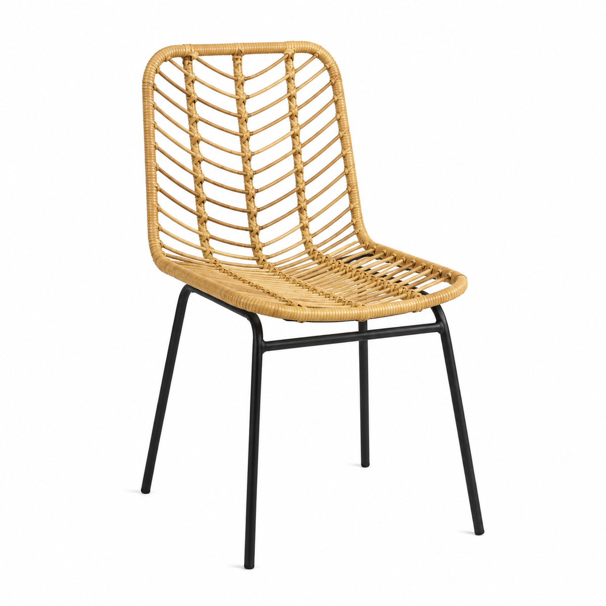 Chaise en rotin tressé avec pieds en métal noir | LIKA