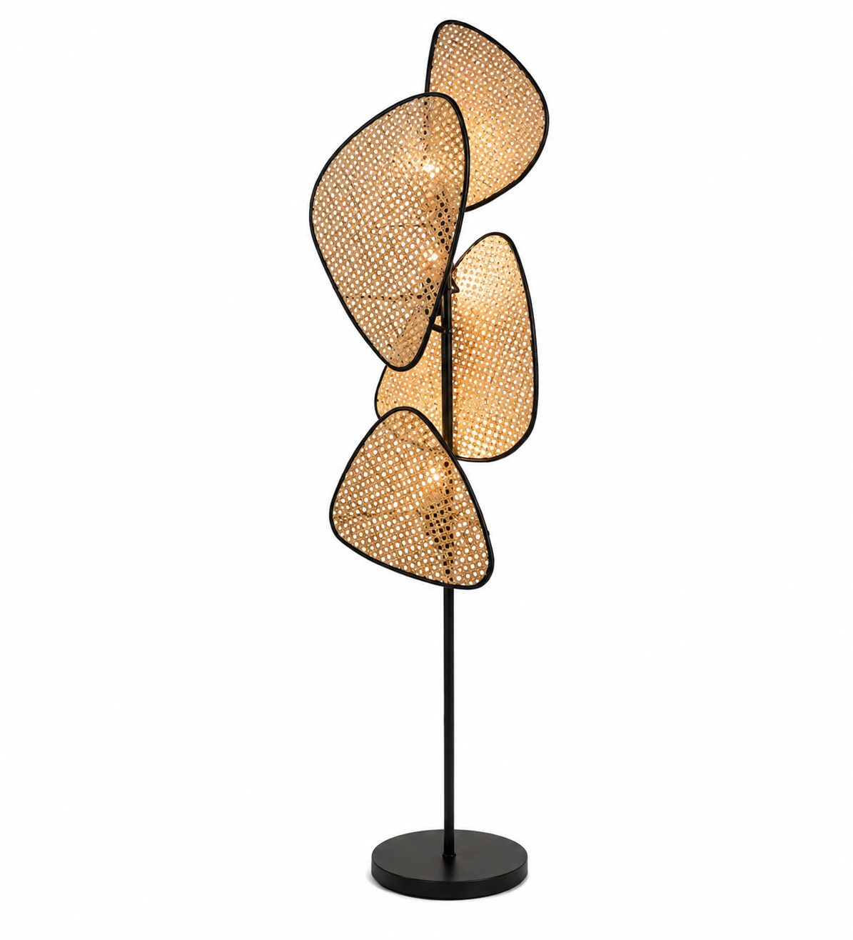 Lampadaire en cannage naturel et métal noir | FOYE