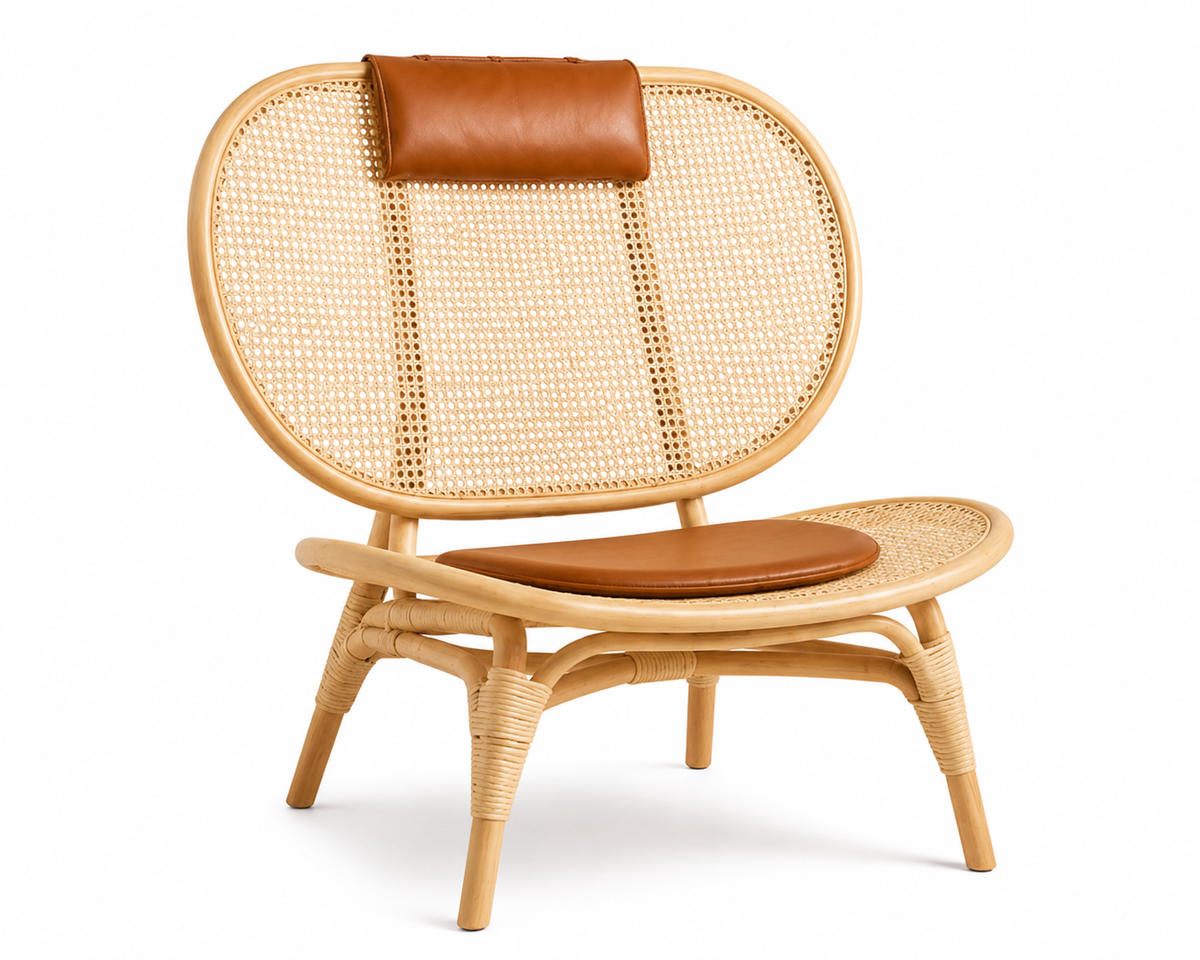 Chaise lounge en cannage naturel et détails marron | BROA