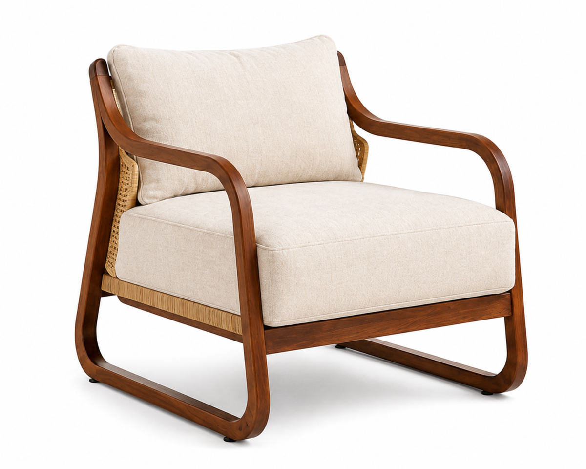Fauteuil lounge en rotin et coussins écrus | LUGO