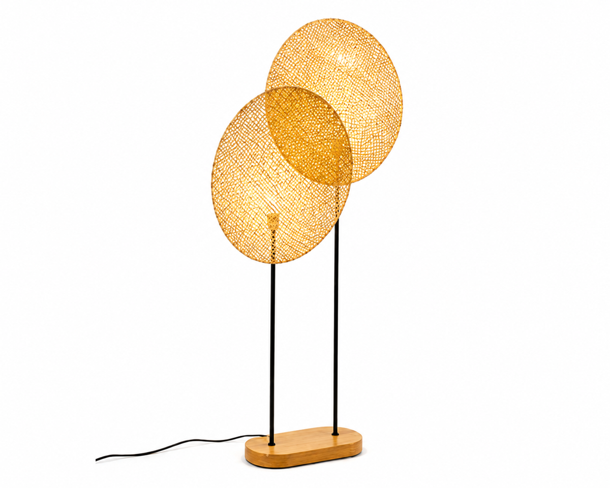 Lampadaire décoratif en rotin à deux panneaux | ASIO