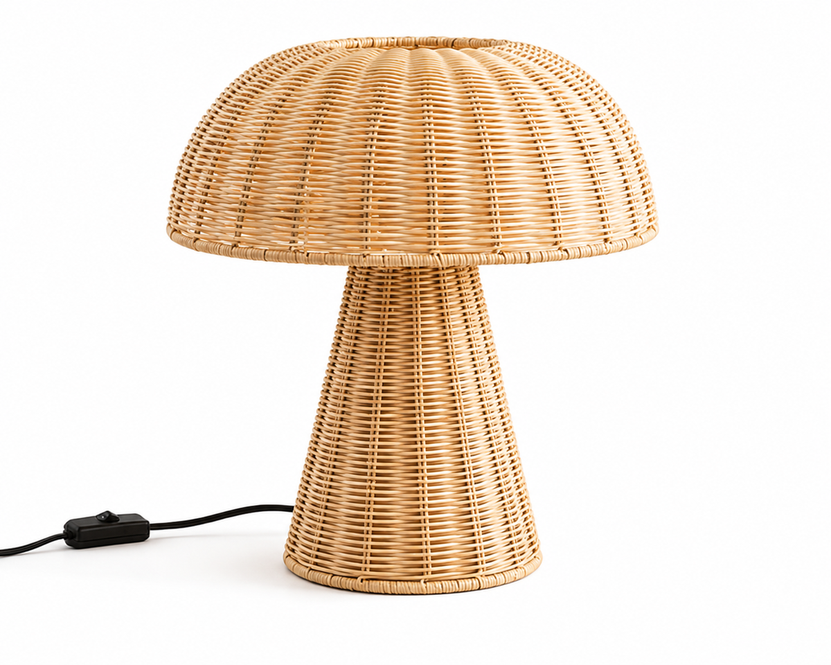 Lampe à poser en rotin tressé design champignon | MUSHI