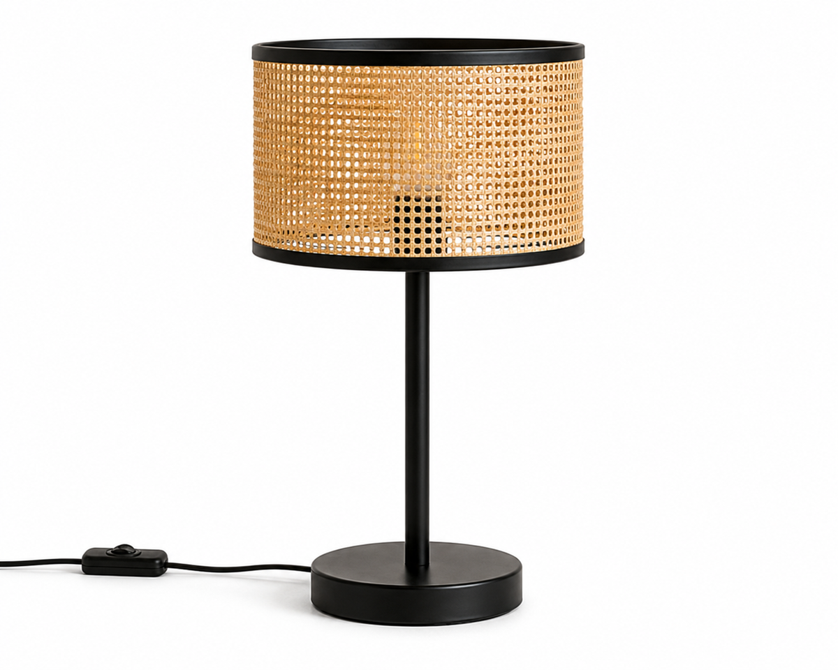 Lampe à poser en cannage naturel et métal noir | MODEA