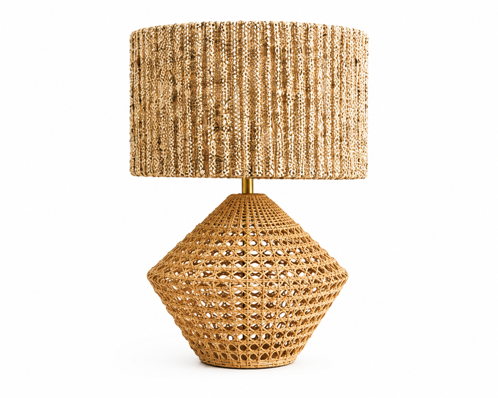 Lampe en rotin tressé avec abat-jour texturé | TRESA