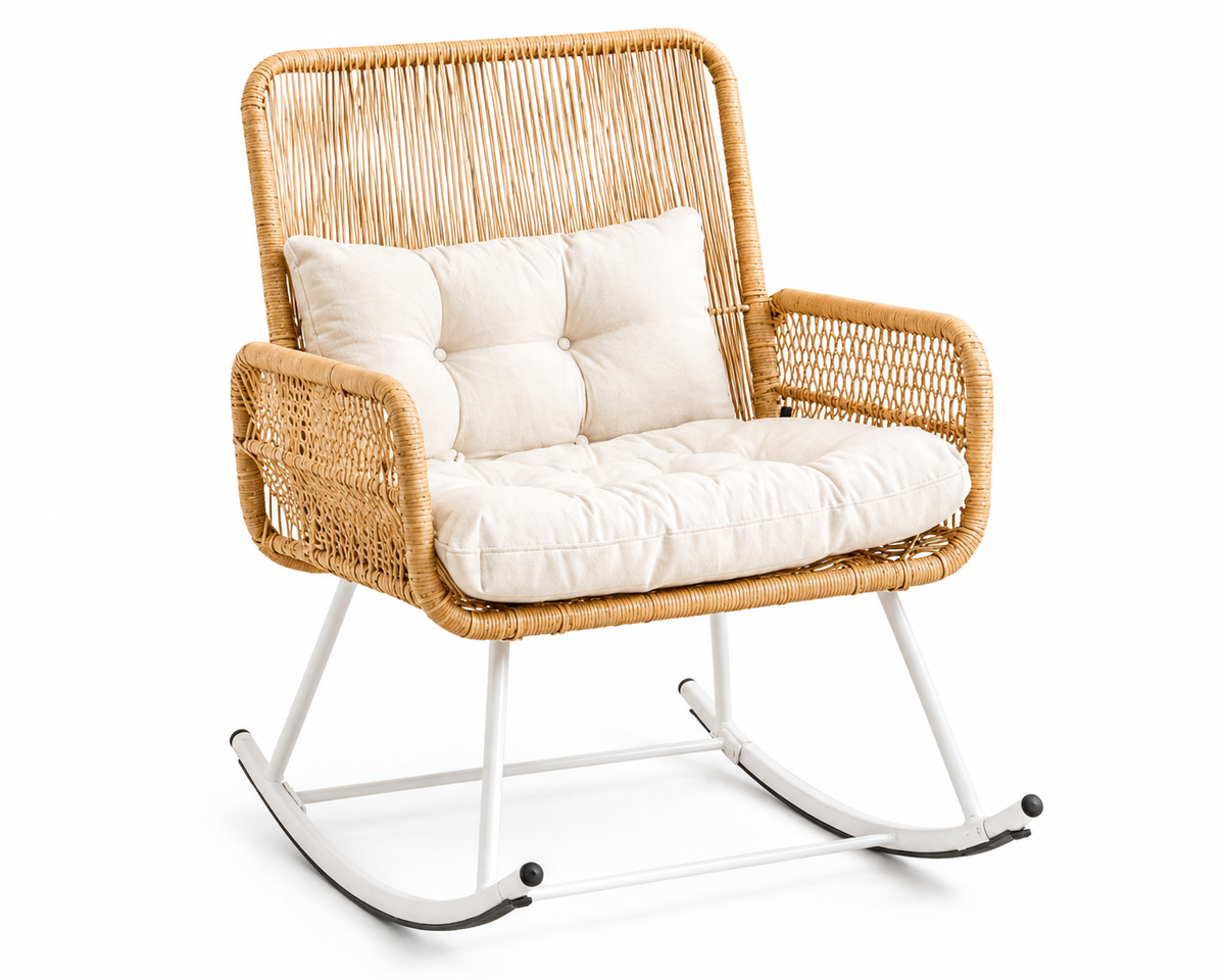 Fauteuil à bascule en rotin avec coussin | CHILO