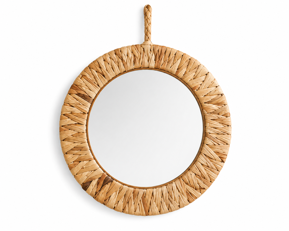 Miroir rond en fibres naturelles tressées | RODIO