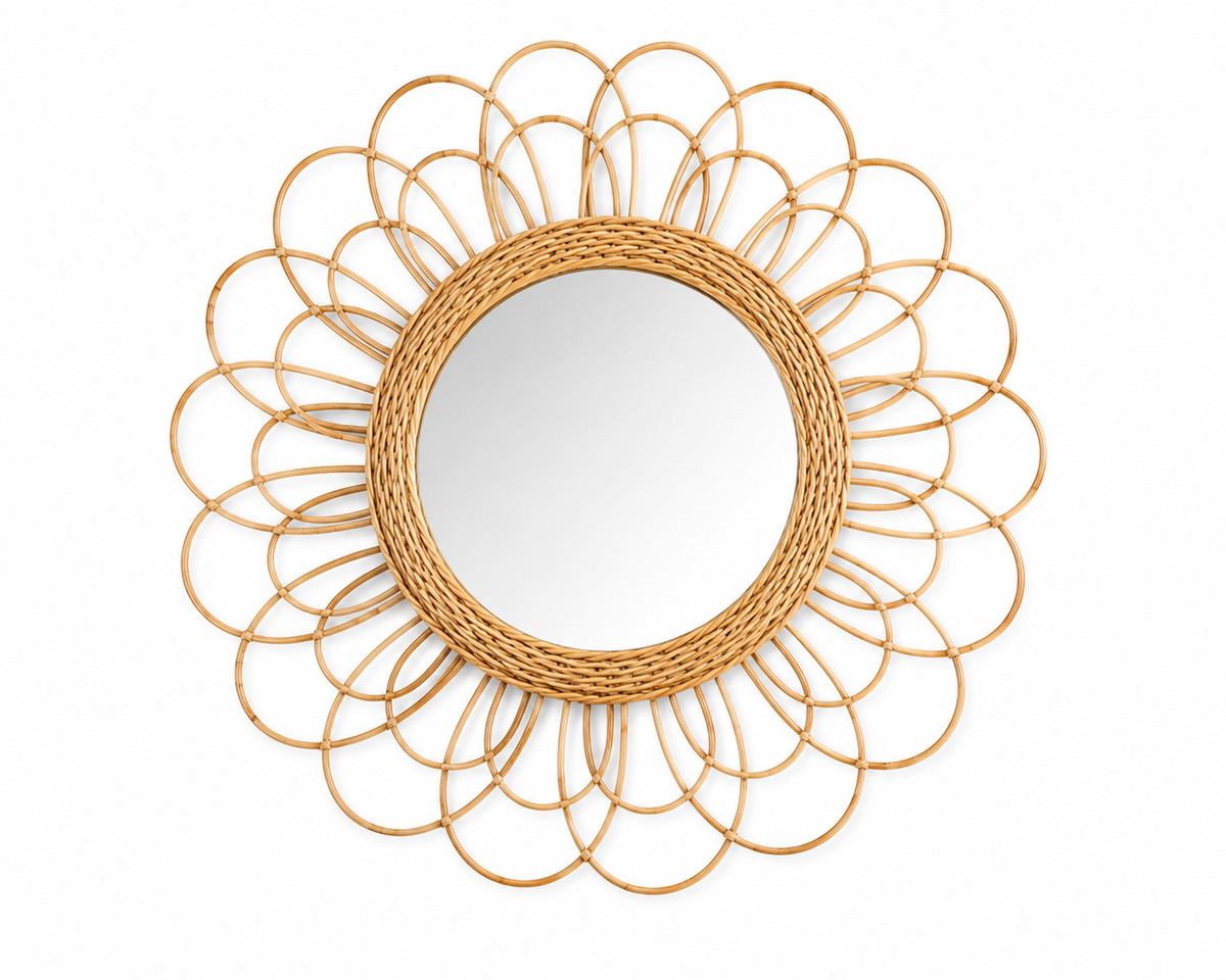 Miroir rond en rotin naturel design tournesol | SOLEO