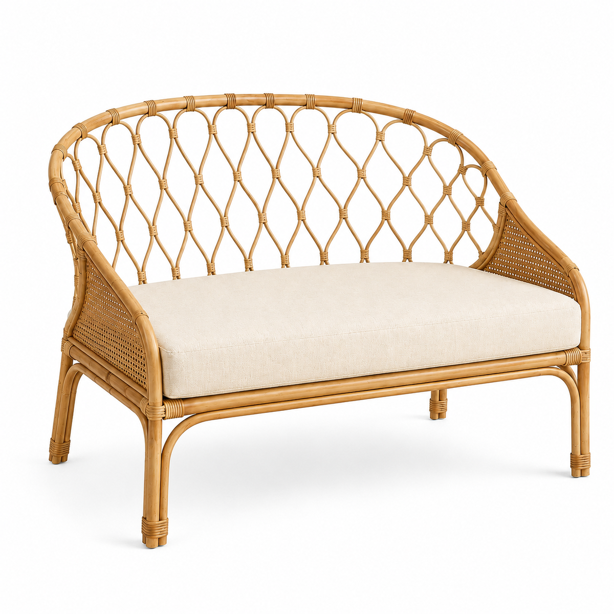 Banquette en rotin avec coussin écru | BAJI