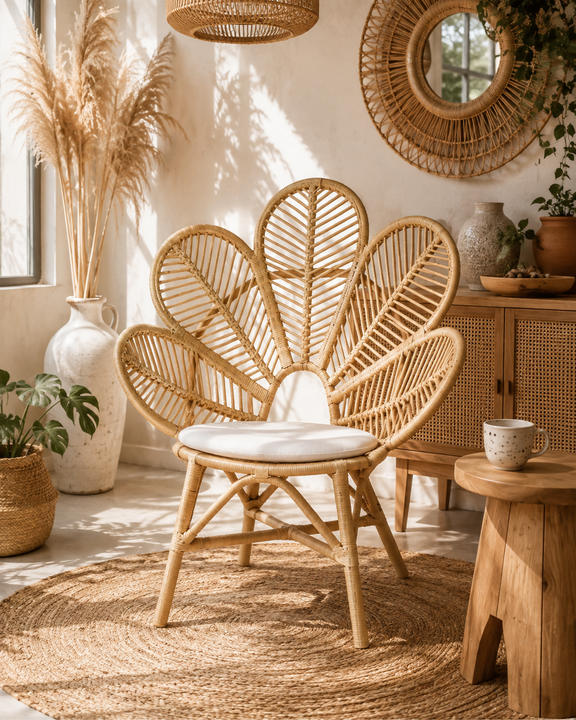 Fauteuil en rotin naturel design fleur | SUNI