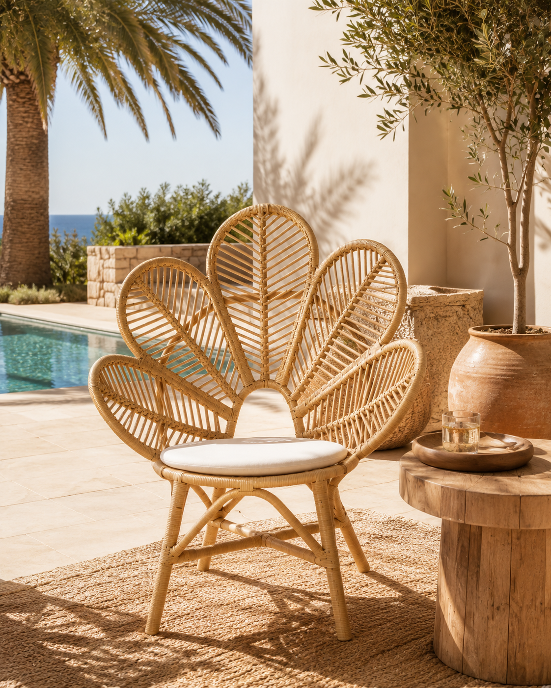 Fauteuil en rotin naturel design fleur | SUNI