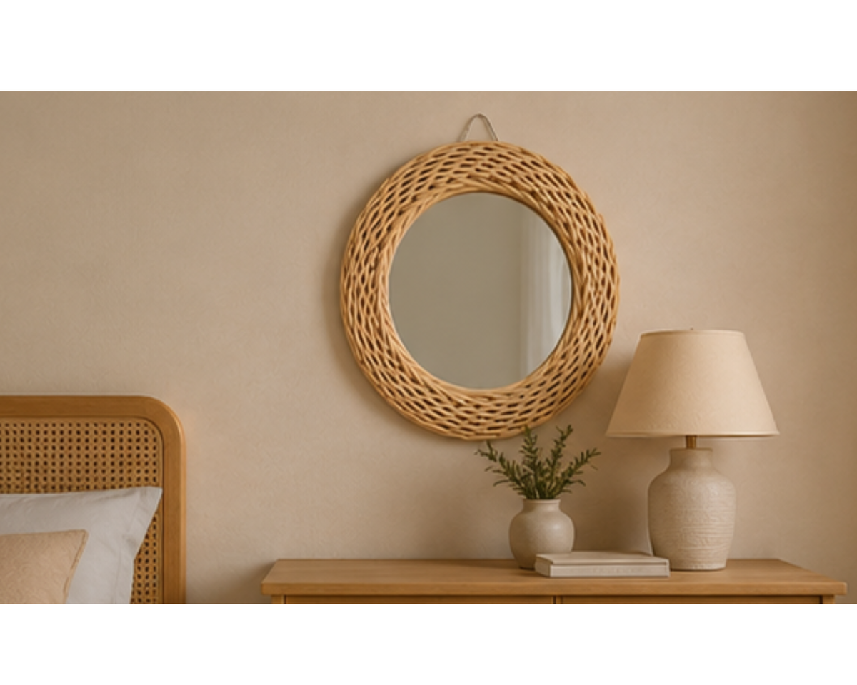 Miroir rond en rotin tressé naturel | RONDO