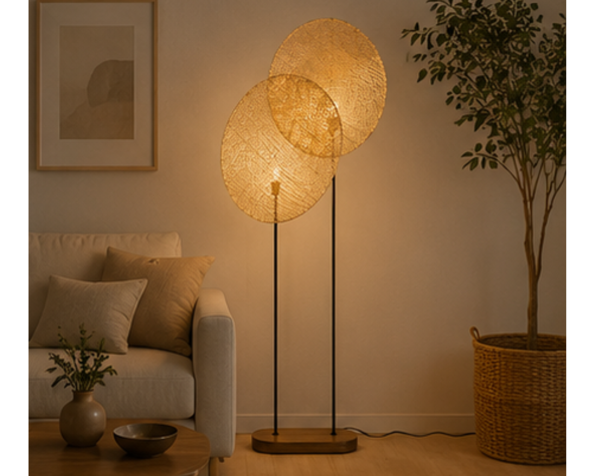 Lampadaire décoratif en rotin à deux panneaux | ASIO