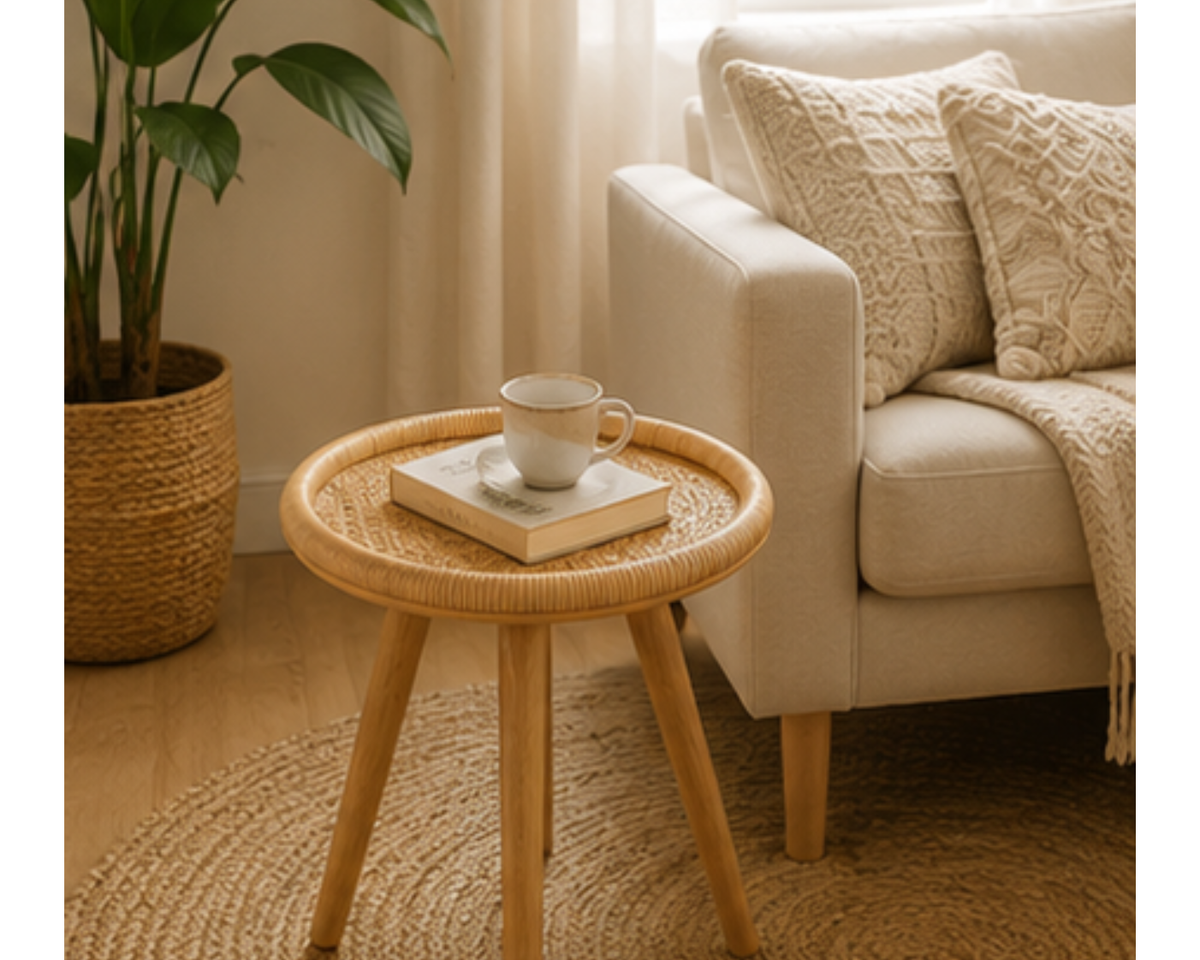 Table d’appoint ronde en rotin tressé | TRELA
