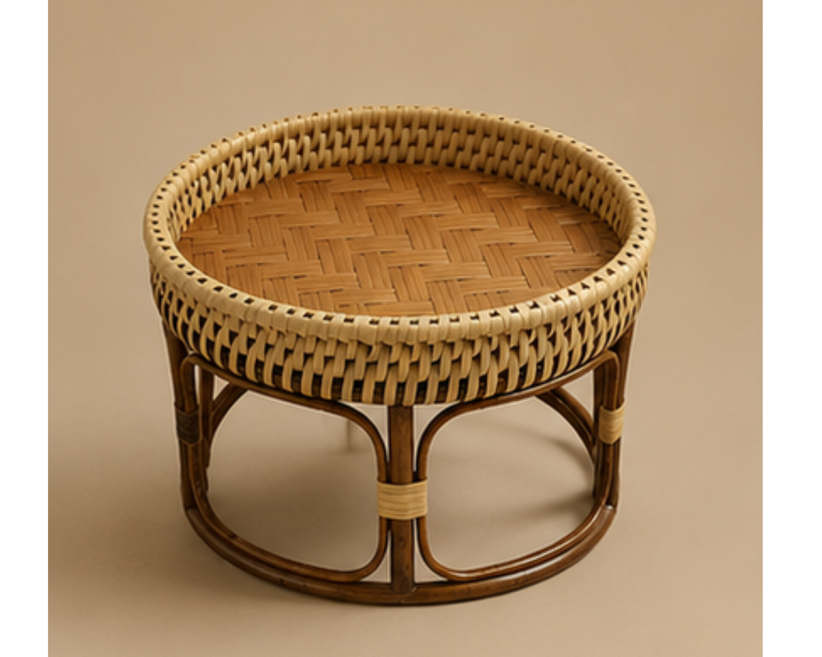 Table d’appoint ronde en rotin tressé bicolore | RODA