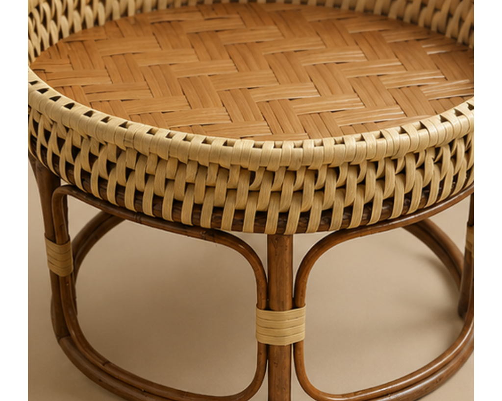 Table d’appoint ronde en rotin tressé bicolore | RODA