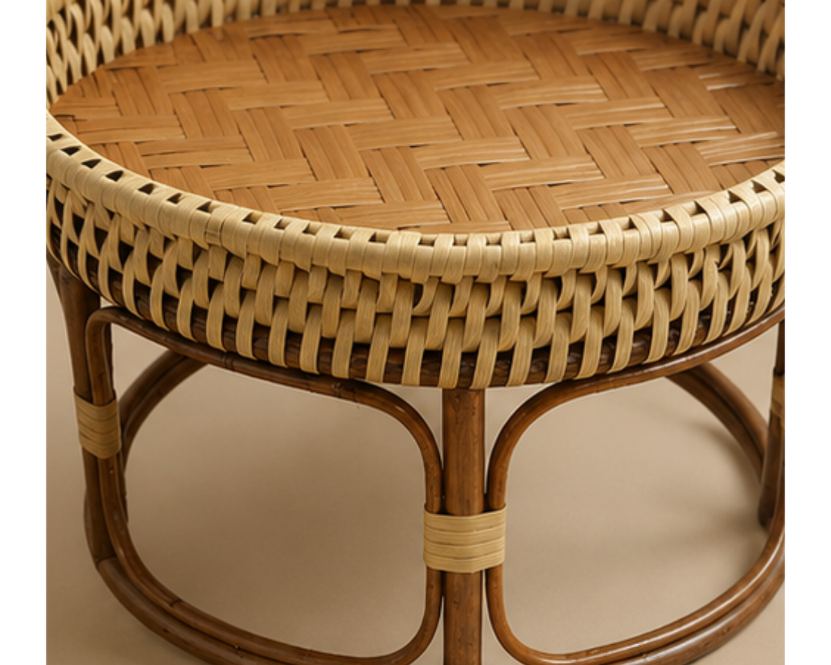 Table d’appoint ronde en rotin tressé bicolore | RODA