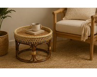 Table d’appoint ronde en rotin tressé bicolore | RODA
