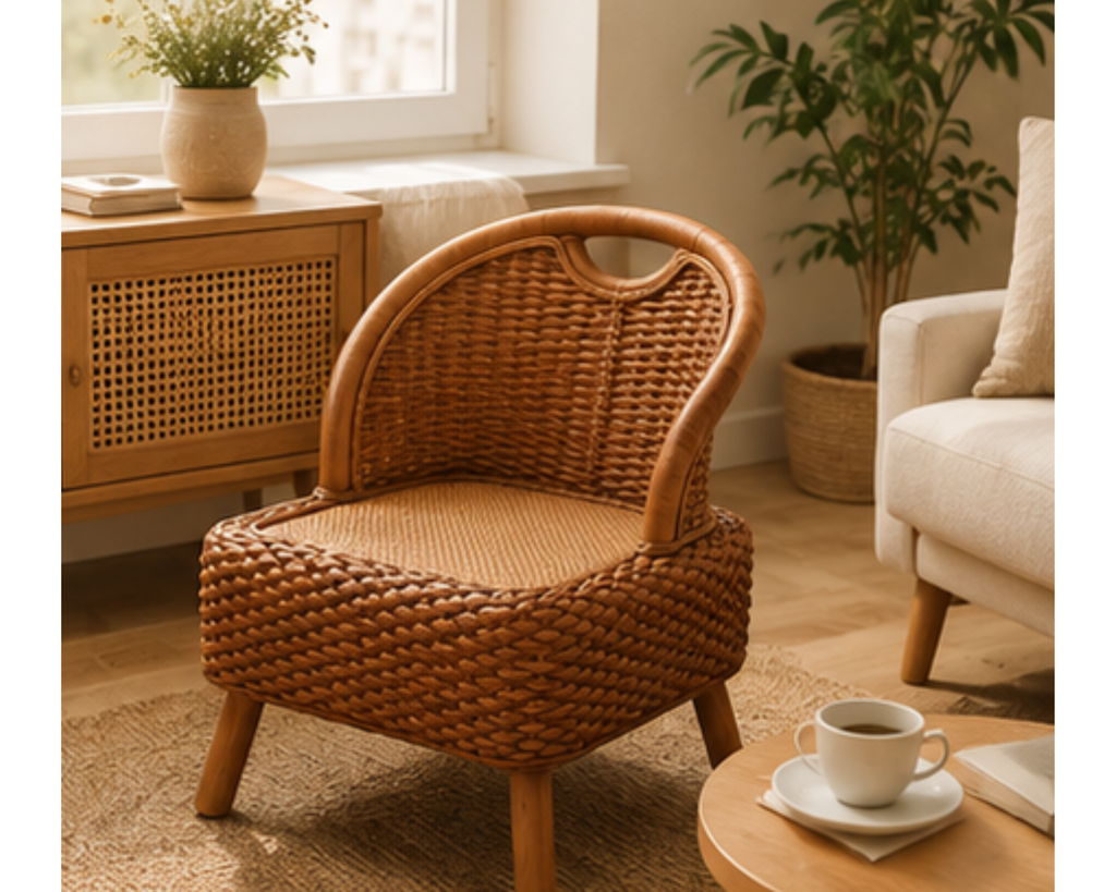 Fauteuil bas en rotin tressé naturel design épuré | LODI