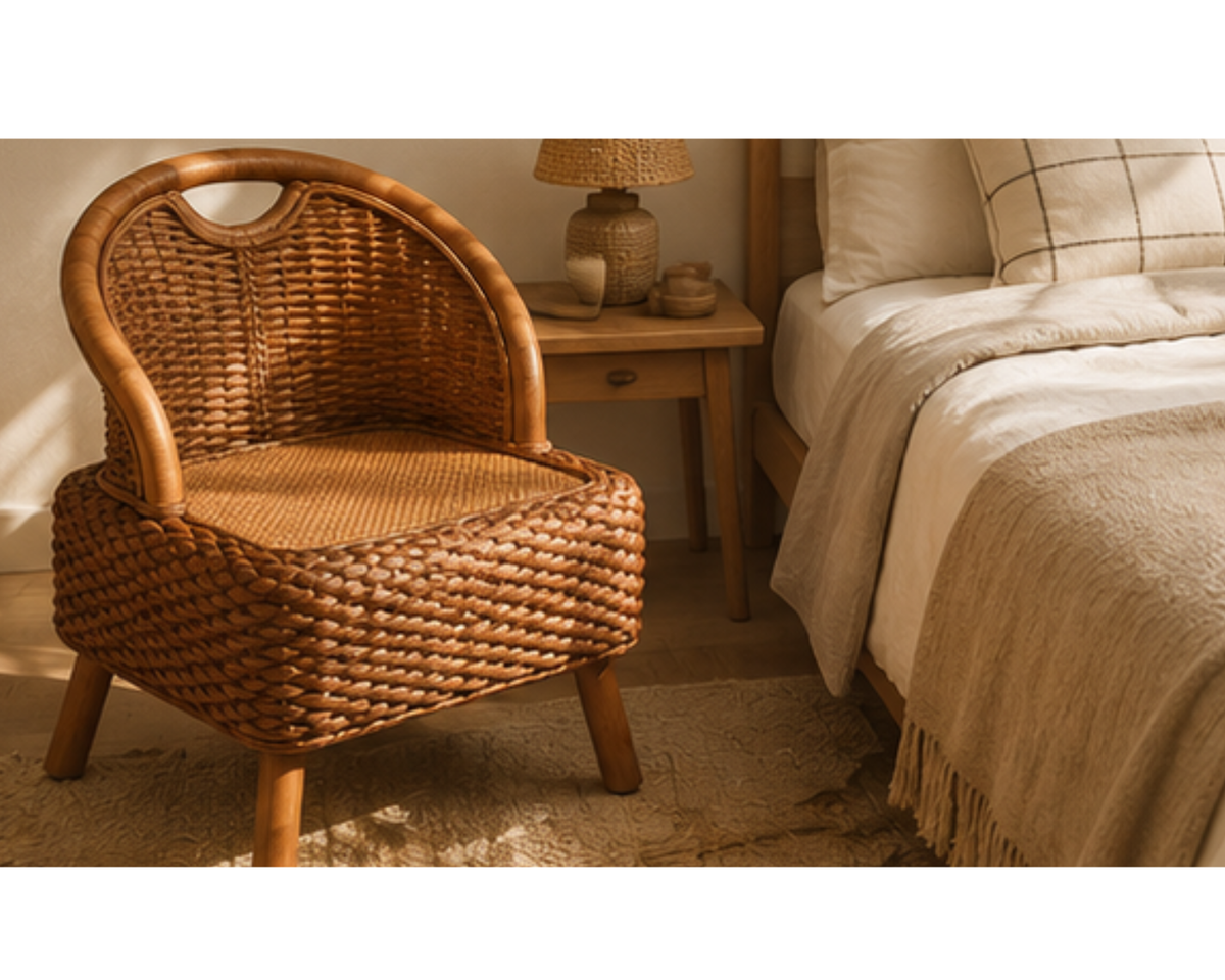 Fauteuil bas en rotin tressé naturel design épuré | LODI