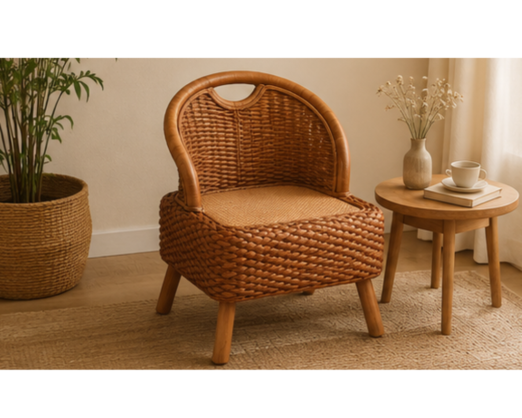 Fauteuil bas en rotin tressé naturel design épuré | LODI
