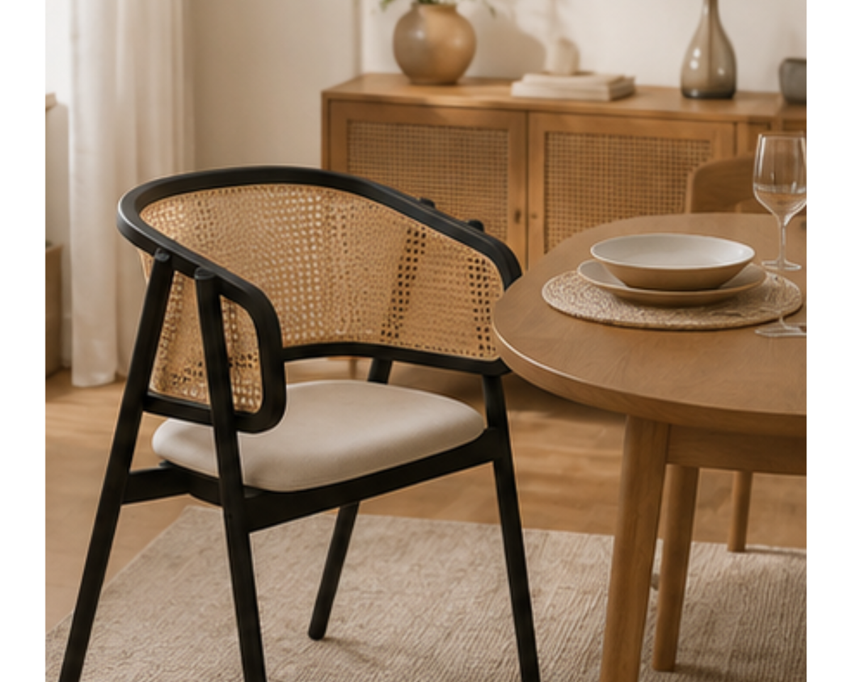 Chaise en cannage naturel et bois noir | KOMO