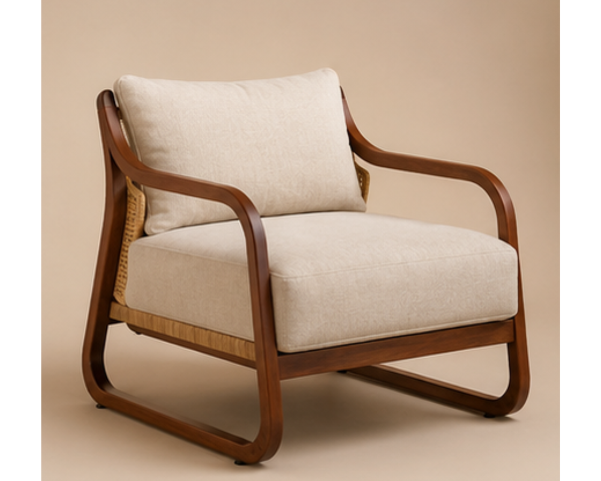 Fauteuil lounge en rotin et coussins écrus | LUGO