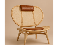 Chaise lounge en cannage naturel et détails marron | BROA