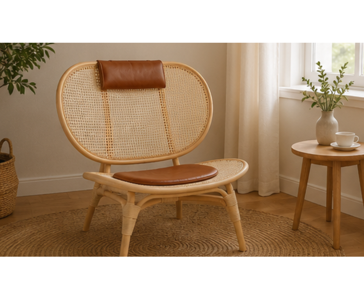 Chaise lounge en cannage naturel et détails marron | BROA