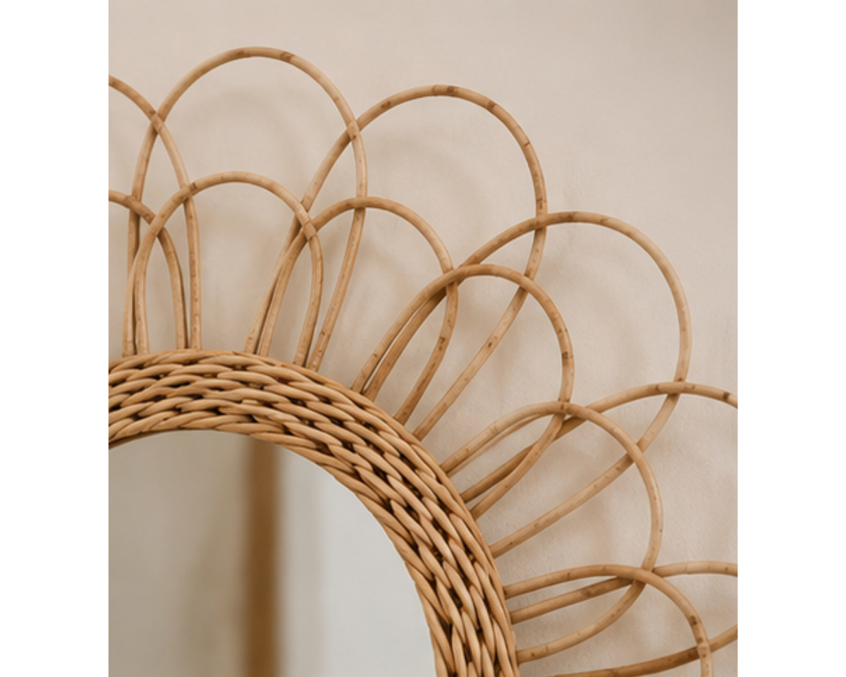 Miroir rond en rotin naturel design tournesol | SOLEO