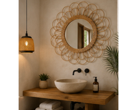 Miroir rond en rotin naturel design tournesol | SOLEO