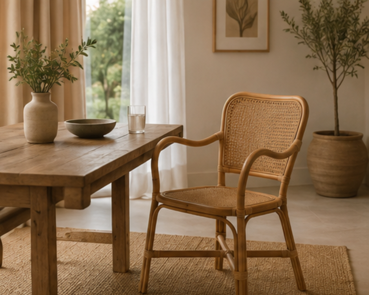 Chaise rotin et cannage avec accoudoirs | CANNA