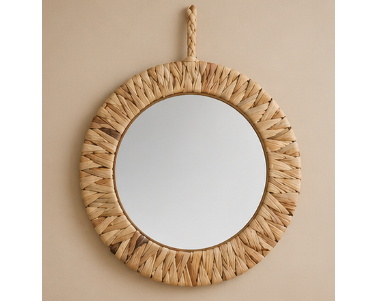 Miroir rond en fibres naturelles tressées | RODIO