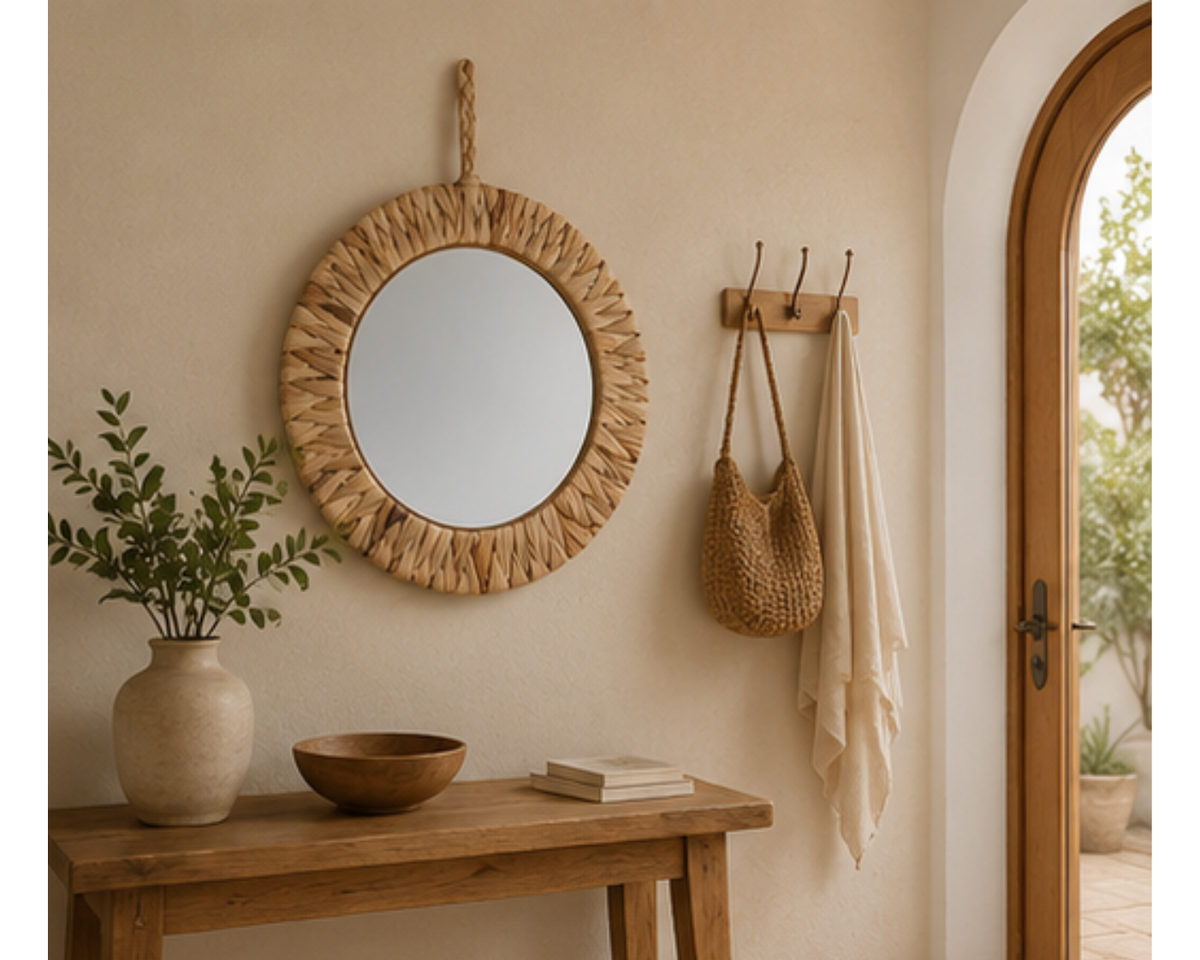 Miroir rond en fibres naturelles tressées | RODIO