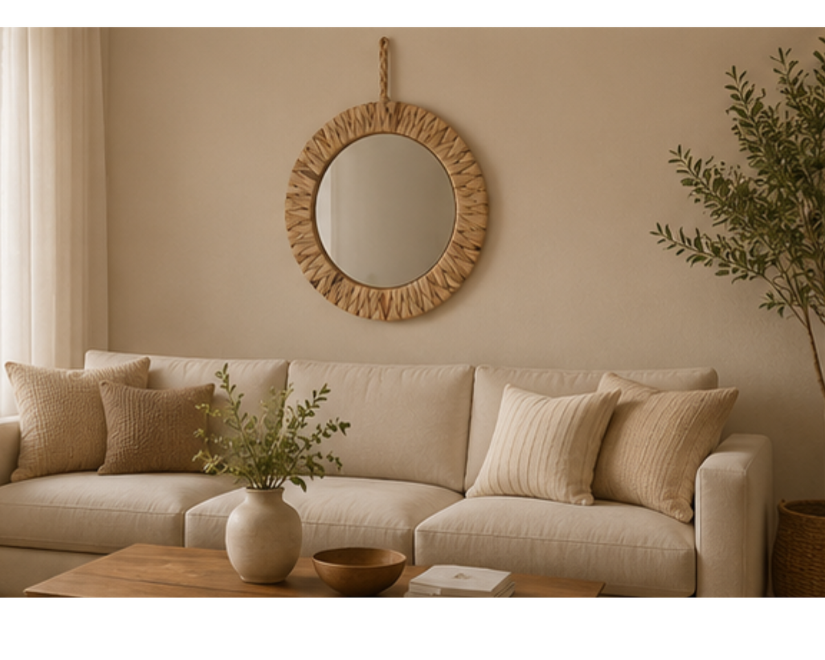 Miroir rond en fibres naturelles tressées | RODIO