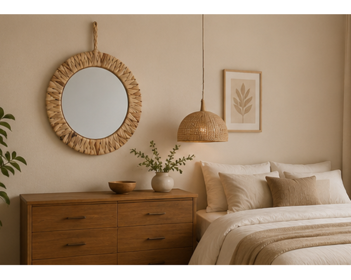 Miroir rond en fibres naturelles tressées | RODIO
