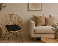 Fauteuil en rotin design rond avec coussin et pieds métal | MELTO