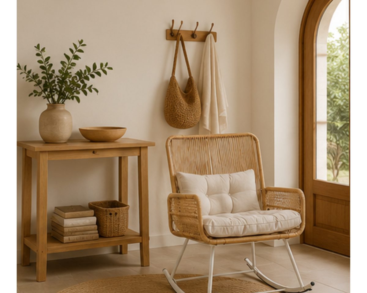 Fauteuil à bascule en rotin avec coussin | CHILO