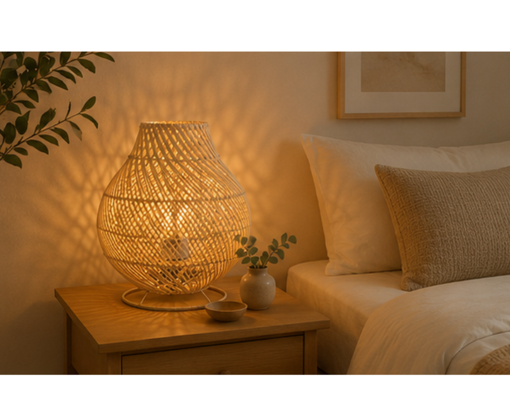 Lampe à poser en rotin tressé design bohème | ALIA