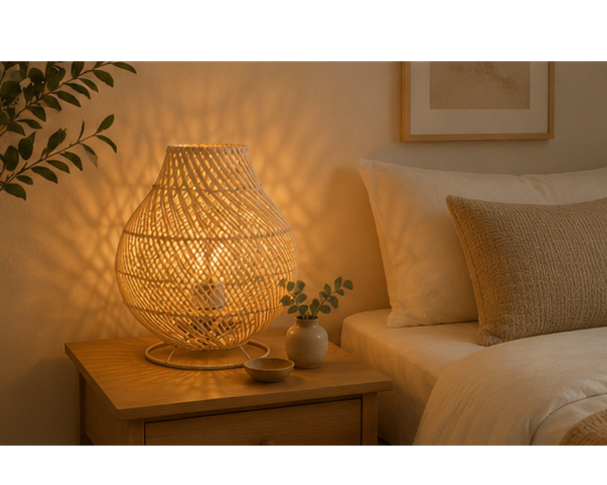 Lampe à poser en rotin tressé design bohème | ALIA