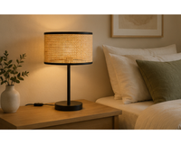 Lampe à poser en cannage naturel et métal noir | MODEA