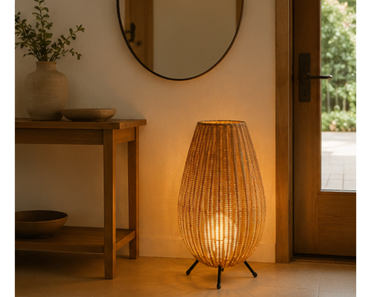 Lampe à poser en rotin tressé forme ovale | COSY