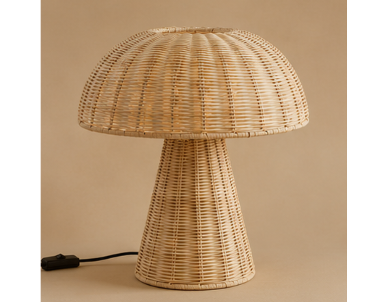 Lampe à poser en rotin tressé design champignon | MUSHI