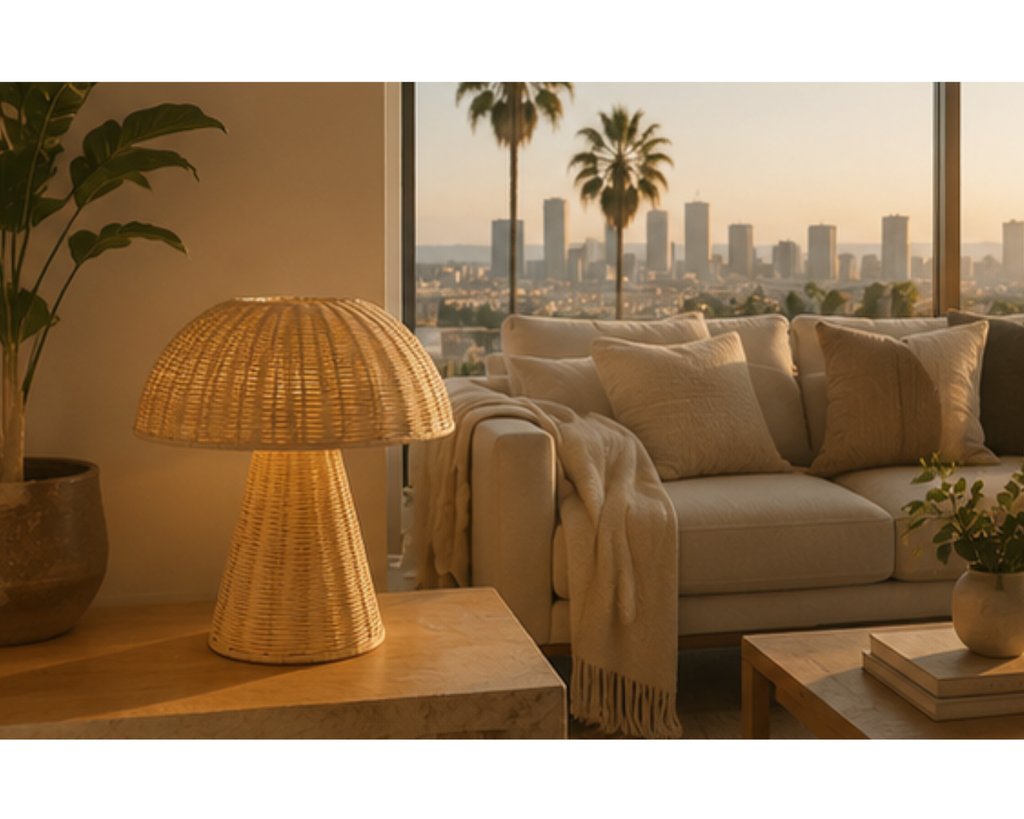Lampe à poser en rotin tressé design champignon | MUSHI