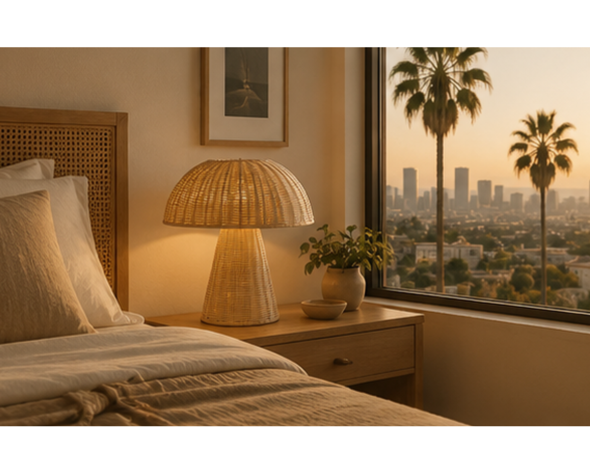 Lampe à poser en rotin tressé design champignon | MUSHI