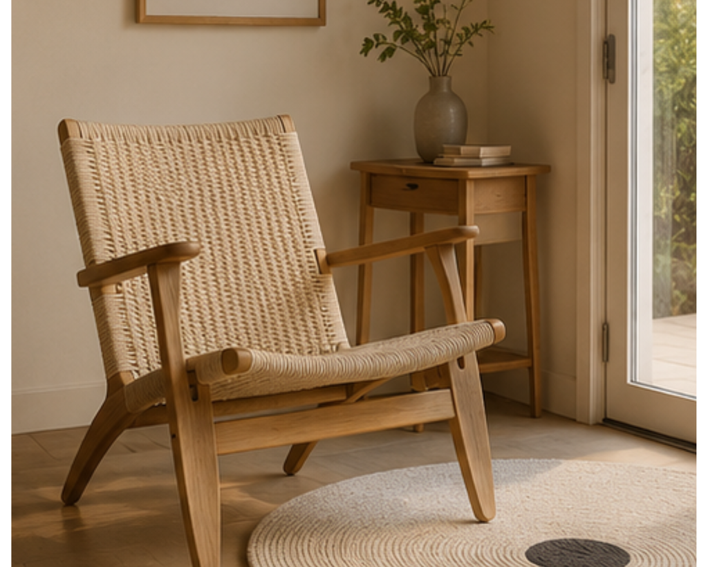 Fauteuil en rotin tressé avec accoudoirs en bois | LAYZ