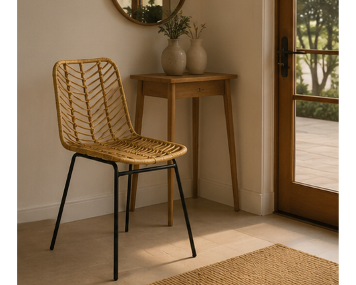 Chaise en rotin tressé avec pieds en métal noir | LIKA