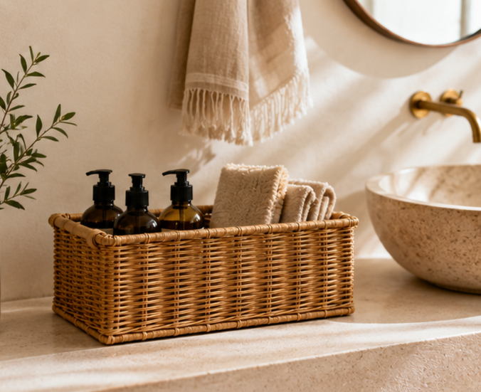 Panier de rangement rectangulaire en rotin tressé | PALIO
