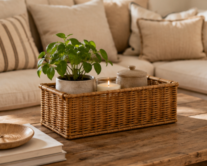 Panier de rangement rectangulaire en rotin tressé | PALIO